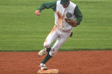 Tyler Cardon steps on second base to end the game