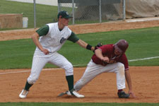 Brian Chatterton tags out baserunner going for third base