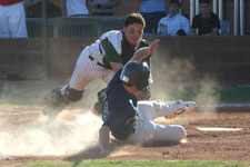 Bryce Ayoso tags runner at home plate