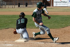 Drew Hortman beats the throw at first base