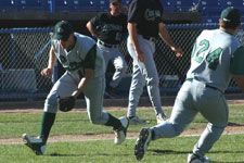 Brian Chatterton comes in from third and fields the bunt