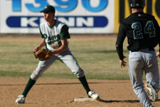 Second baseman Tyler Cardon awaits the throw