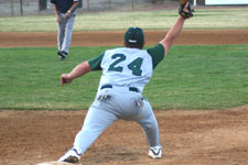 Curtis Porter stretches fielding first base