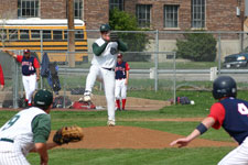 Pitcher Curtis Porter, first baseman Clint Phillips and the baserunner