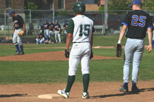 Ben Hatch stands on first base