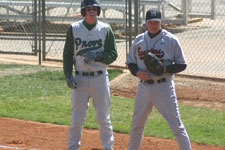 Andrew Law stands on first base