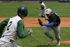 Andrew Law hits a ball through the gap to bat one in