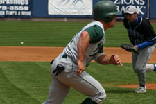 Bryce Ayoso hits a pitch through the infield