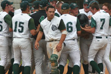 Team celebrates with Clint Phillips