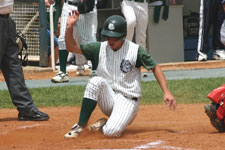 Austin Rowberry scores from second base on the play