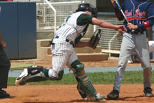 Bryce Ayoso throws to second base from behind the plate