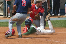 Andrew Law is called out at the plate