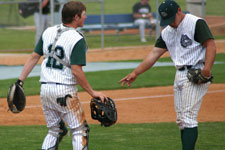 Brock Brimhall and Bryce Ayoso converse on the mound
