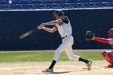 Chad D'Haenens hits one that lands foul