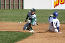 Brock Brimhall gets the throw from catcher