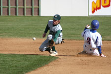 Brock Brimhall gets the throw from catcher