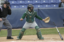 Josh Beasley prepares for play at the plate