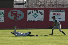 Jason just misses the ball in the outfield