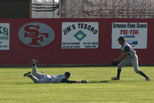 Jason just misses the ball in the outfield