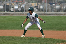 Austin Alder leads off second base